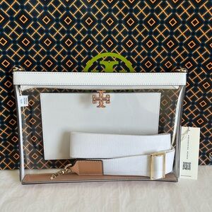 Tory Burch Blake Clear Swingpack Crossbody Clear Optic White Gold Tan Brown